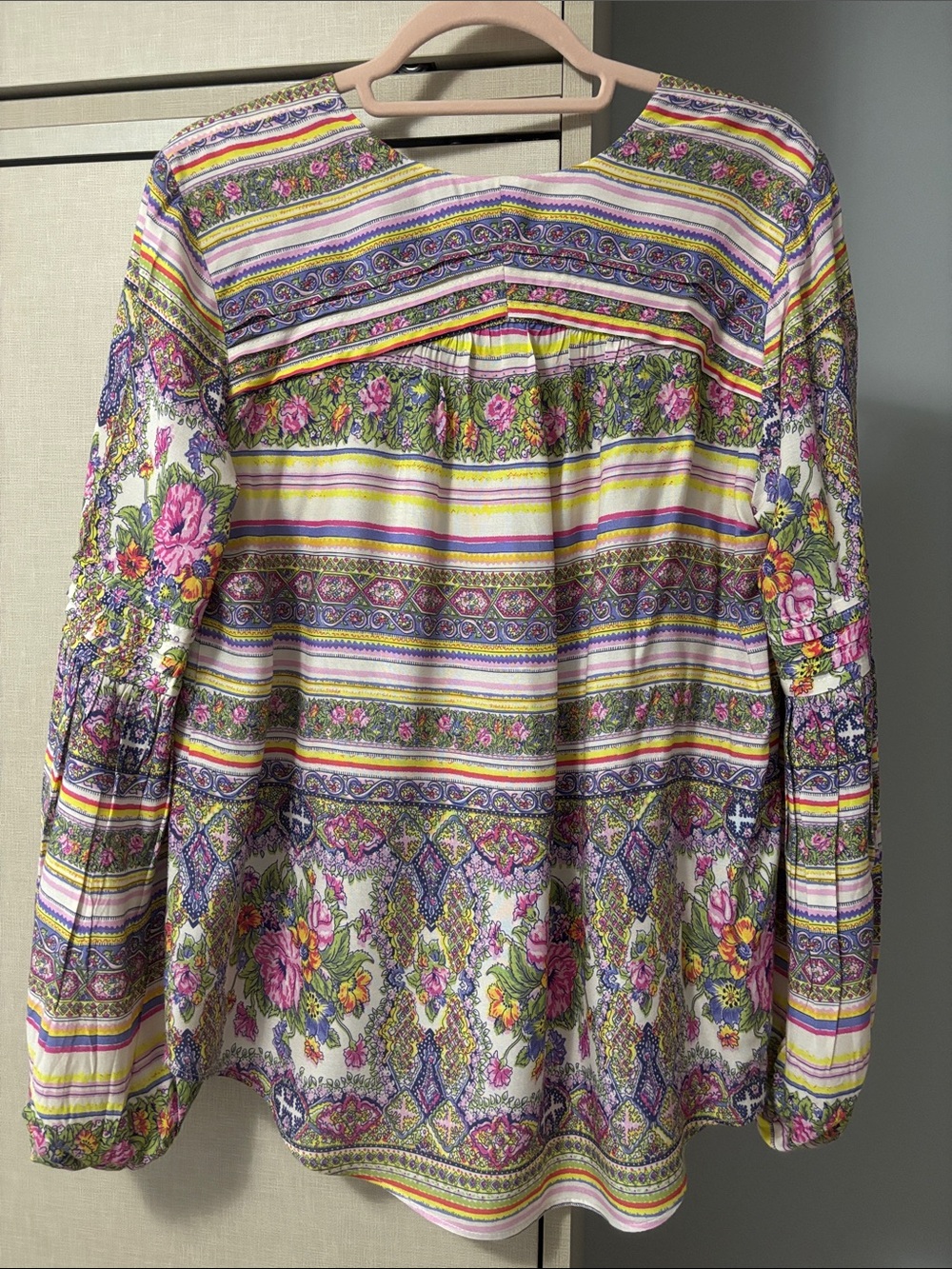 Anthropologie Maeve size S  Floral Stripe V-Neck Peasant Blouse - Picture 6 of 6